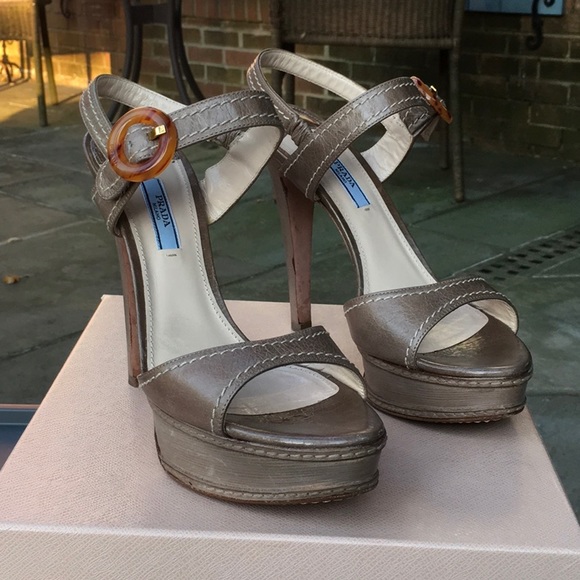 Prada Taupe Platform Sandal Heels - Picture 4 of 11